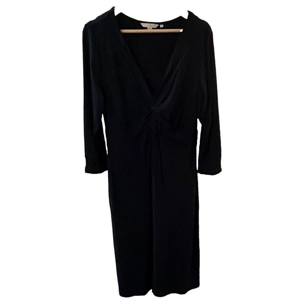 Boden Black V-Neck Wrap Dress 3/4 Sleeve Stretch Jersey Midi US 14L